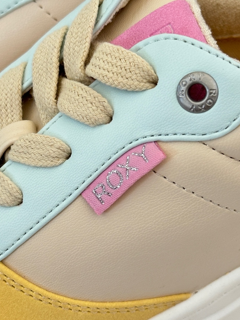 Roxy Tan Pink Blue Yellow Color-Block Sneakers Size 7 - Picture 6 of 12